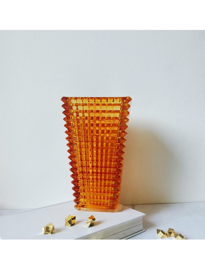 Orange Crystal vase with Gold Vase Fillers | Modern Minimalist Design Flower Vase for Elegant Home Décor | Living Room Centerpiece | Flower Arrangements | Ideal Gift