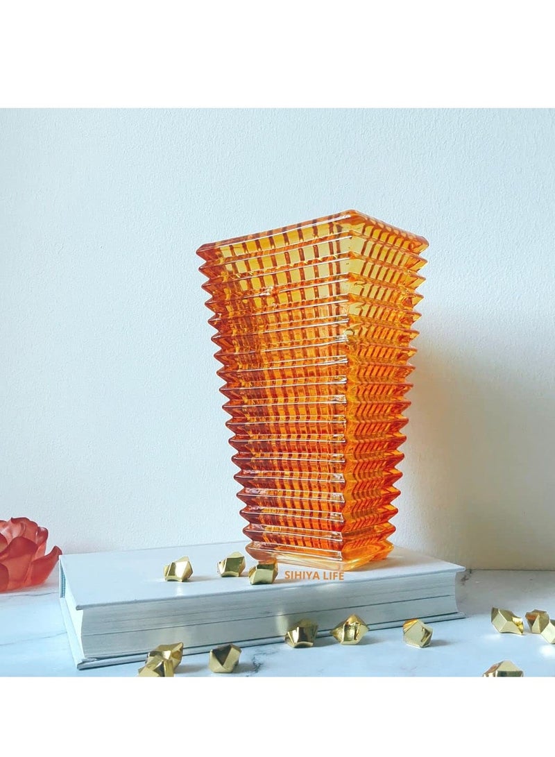 Orange Crystal vase with Gold Vase Fillers | Modern Minimalist Design Flower Vase for Elegant Home Décor | Living Room Centerpiece | Flower Arrangements | Ideal Gift