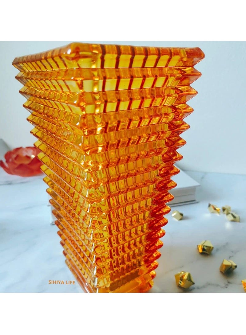 Orange Crystal vase with Gold Vase Fillers | Modern Minimalist Design Flower Vase for Elegant Home Décor | Living Room Centerpiece | Flower Arrangements | Ideal Gift