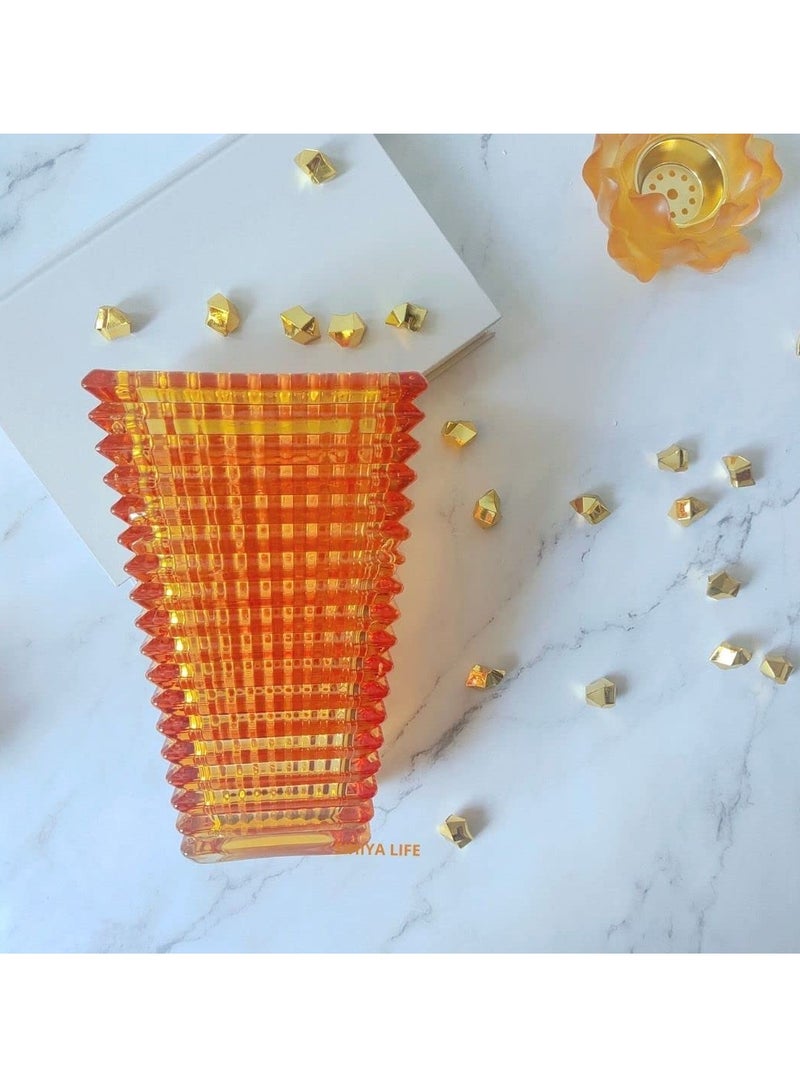 Orange Crystal vase with Gold Vase Fillers | Modern Minimalist Design Flower Vase for Elegant Home Décor | Living Room Centerpiece | Flower Arrangements | Ideal Gift