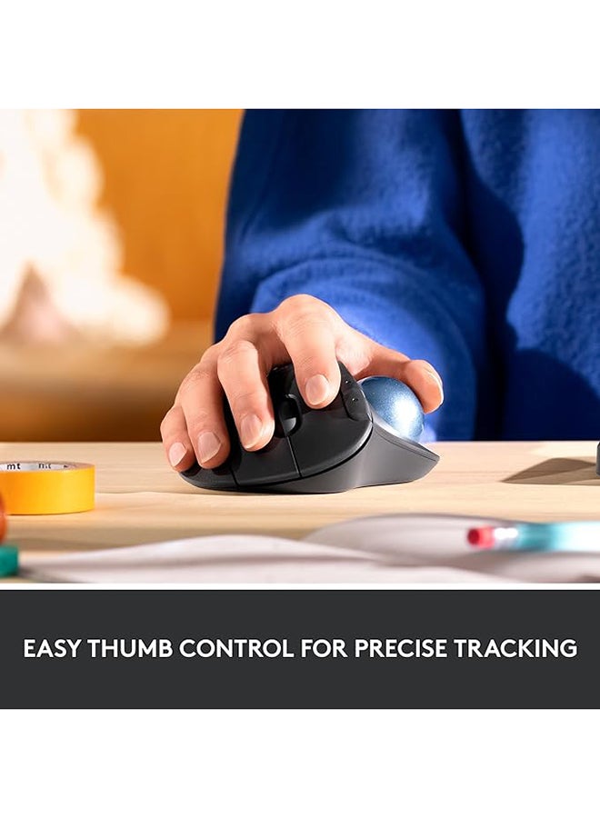 ERGO M575 Wireless Trackball Mouse Easy thumb control, precision and smooth tracking, ergonomic comfort design, for Windows, PC and Mac with Bluetooth and USB capabilities