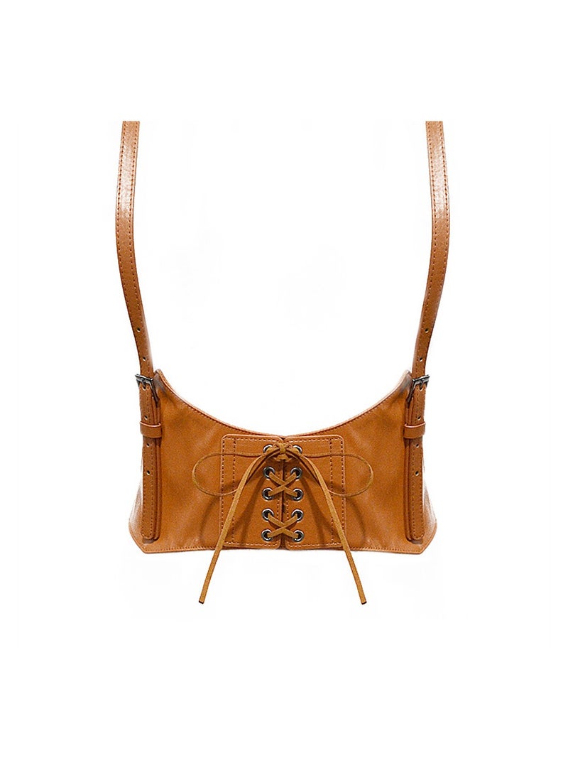 Corset Belts Women Fashion PU Leather Belt Vest Punk Adjustable Underbust Corset Belt for Girls Dresses Cosplay Party Rave Costume Brown S