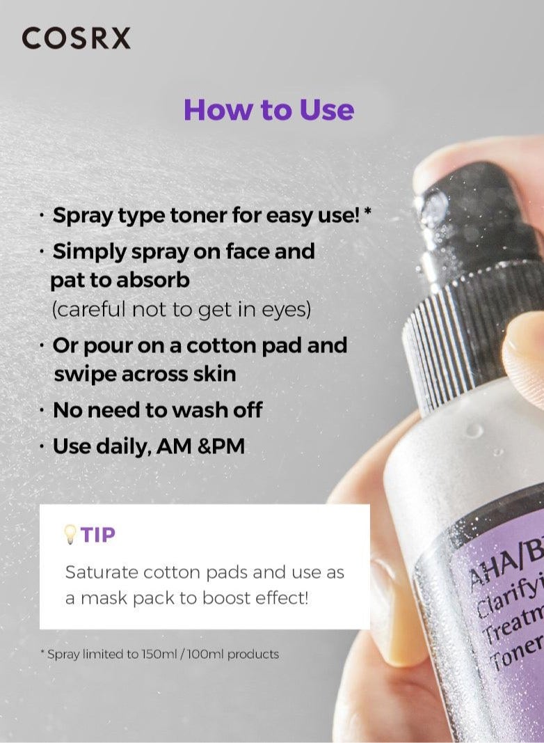 AHA/BHA Clarifying Treatment Toner  Facial Exfoliating Spray for Whiteheads Pores & Uneven Skin Korean Toner 150ml