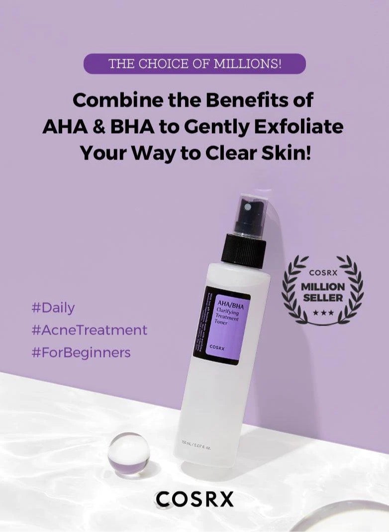 AHA/BHA Clarifying Treatment Toner  Facial Exfoliating Spray for Whiteheads Pores & Uneven Skin Korean Toner 150ml