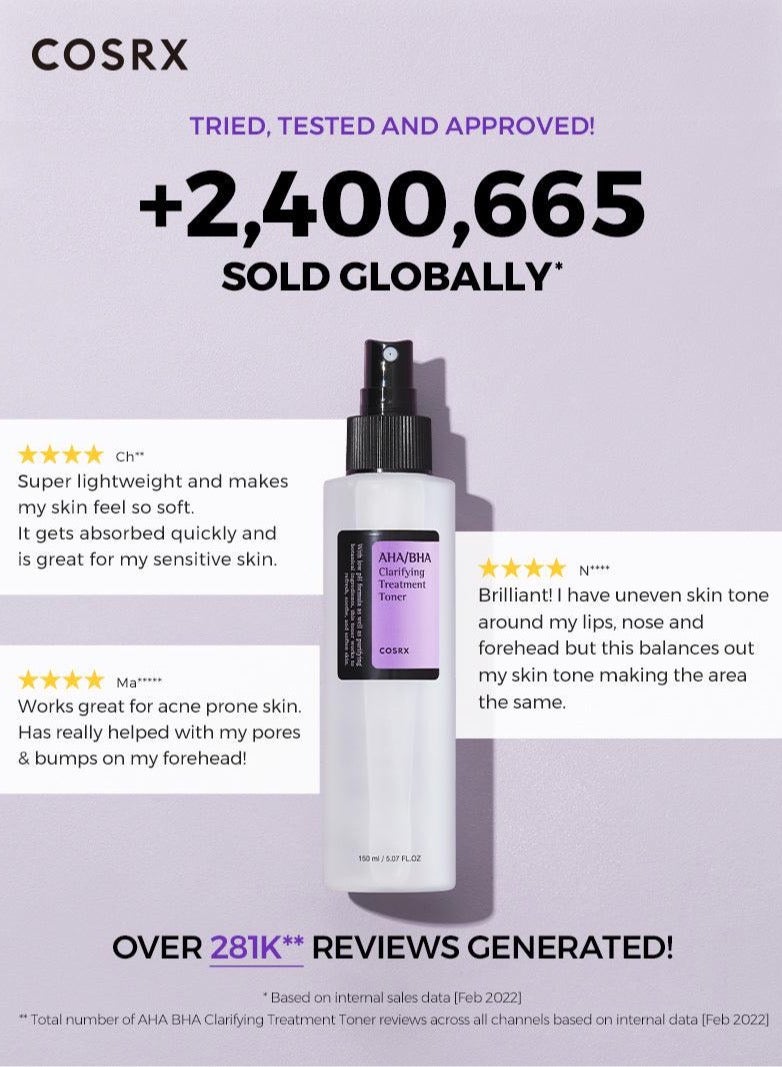 AHA/BHA Clarifying Treatment Toner  Facial Exfoliating Spray for Whiteheads Pores & Uneven Skin Korean Toner 150ml