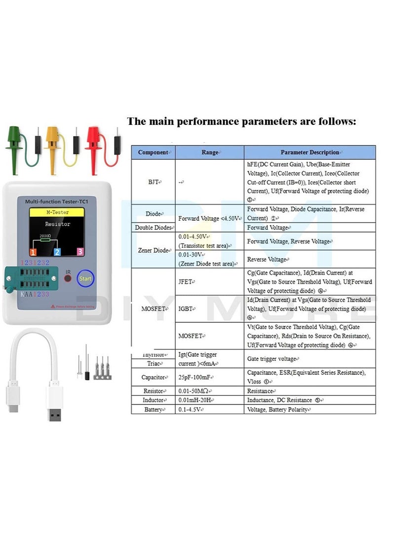 Transistor Meter, LCR-TC1 Multi-Function Capacitance Resistance ESR Tester, 1.8