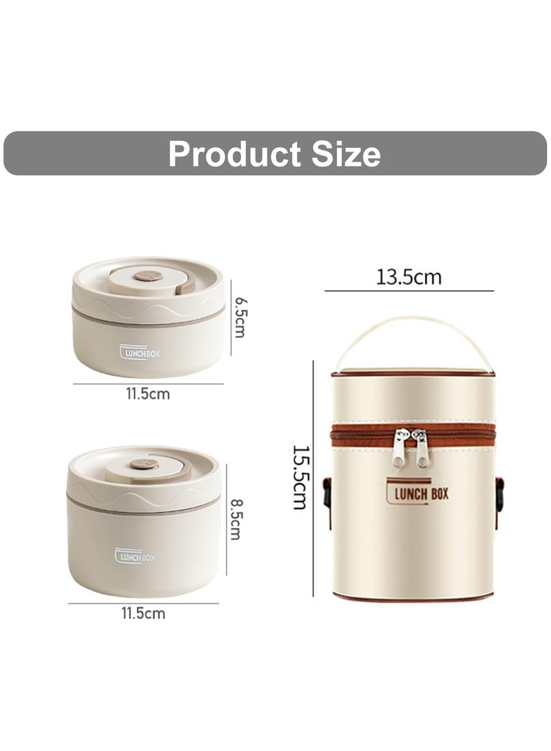 Kids Thermal Bento Lunch Box Set for School, Insulated Lunch Containers With Bag,3 Separate Stackable Lunch Container, Microwaveable Lunch Box Bento Box for Adults & Kids (2-Layer, White)