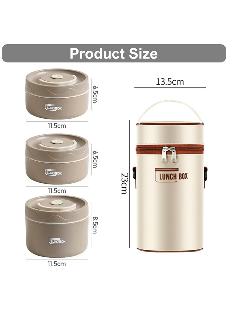 Kids Thermal Bento Lunch Box Set for School, Insulated Lunch Containers With Bag,3 Separate Stackable Lunch Container, Microwaveable Lunch Box Bento Box for Adults & Kids (3-Layer, Coffee)