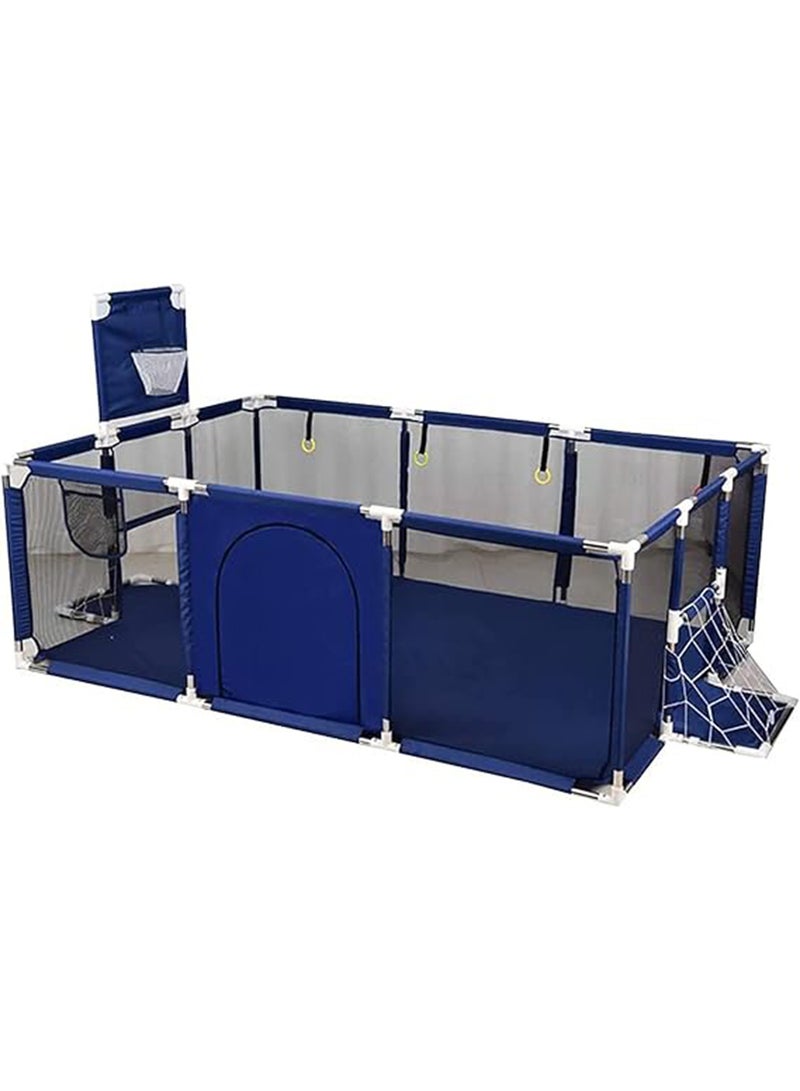 Large Toddler Stainless Steel Pipe Foldable Safe Playpen For Twin - Blue