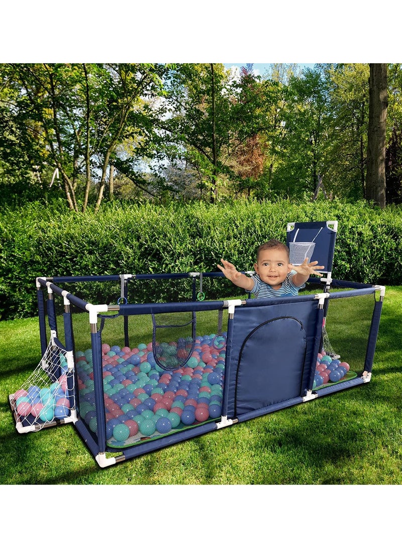 Large Toddler Stainless Steel Pipe Foldable Safe Playpen For Twin - Blue