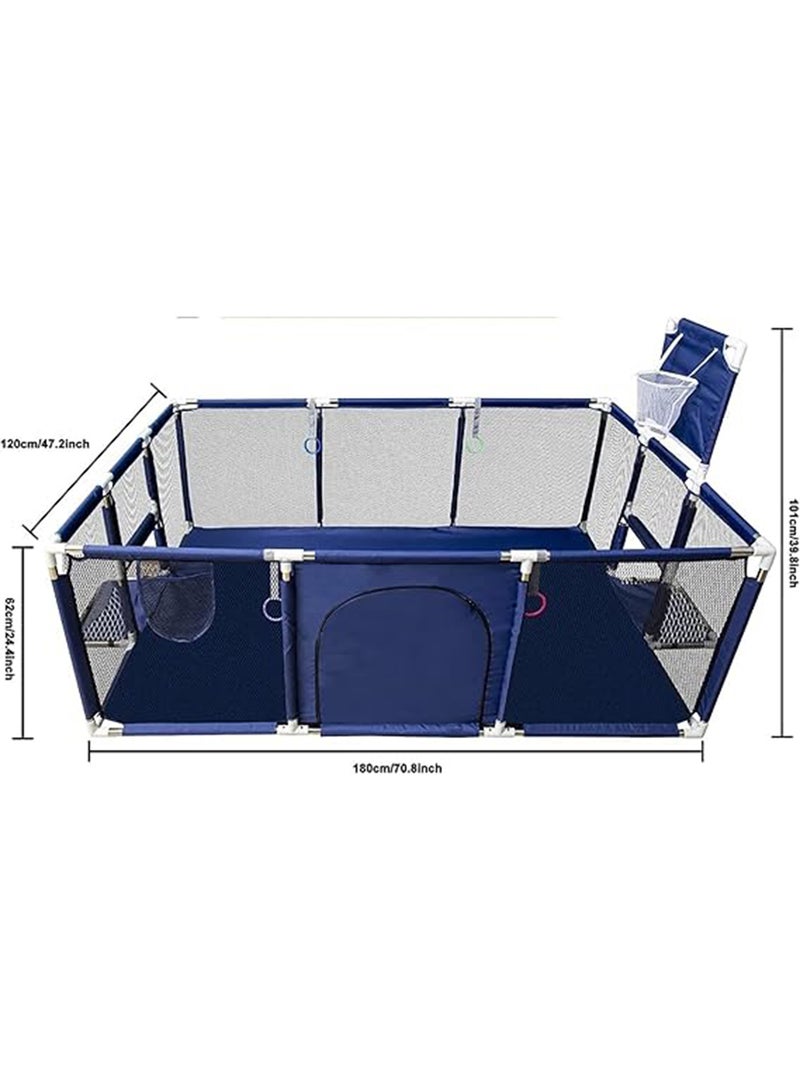 Large Toddler Stainless Steel Pipe Foldable Safe Playpen For Twin - Blue