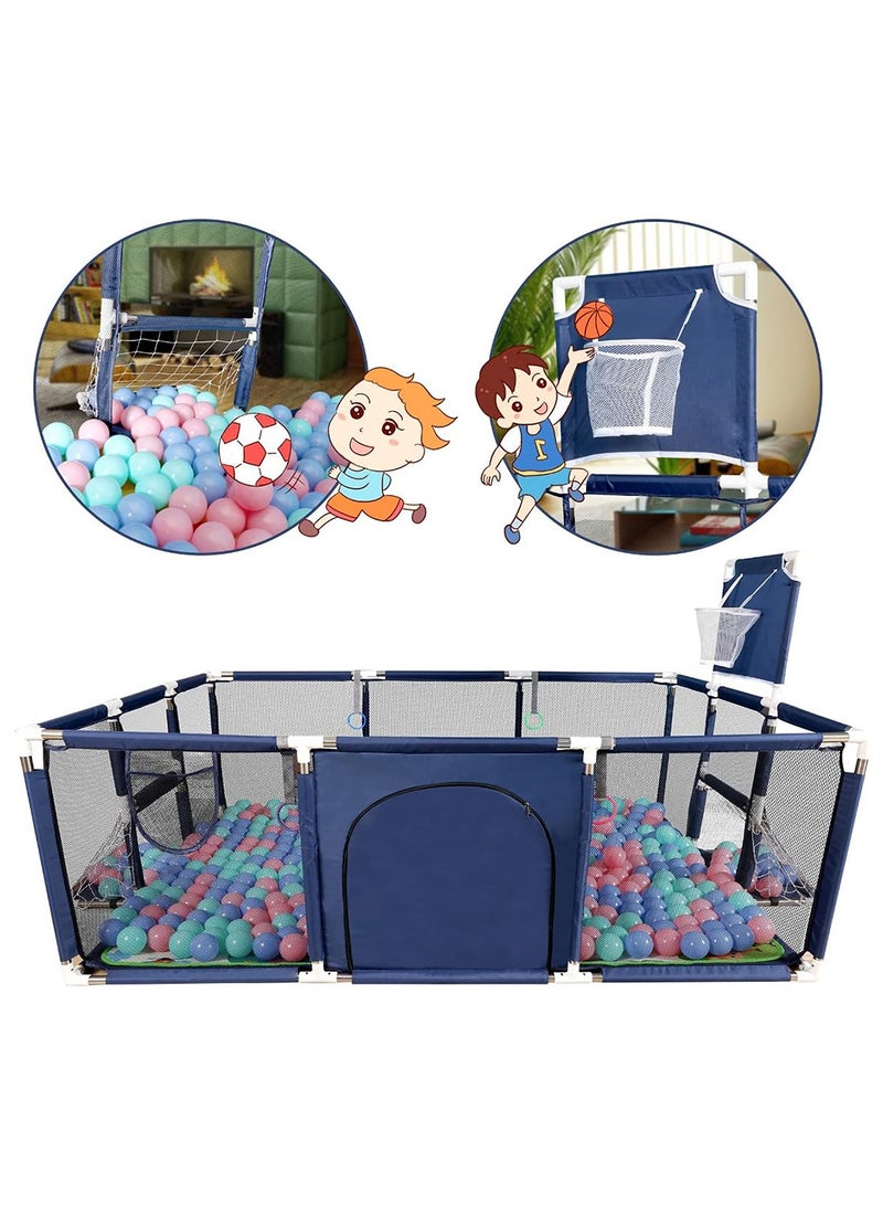 Large Toddler Stainless Steel Pipe Foldable Safe Playpen For Twin - Blue