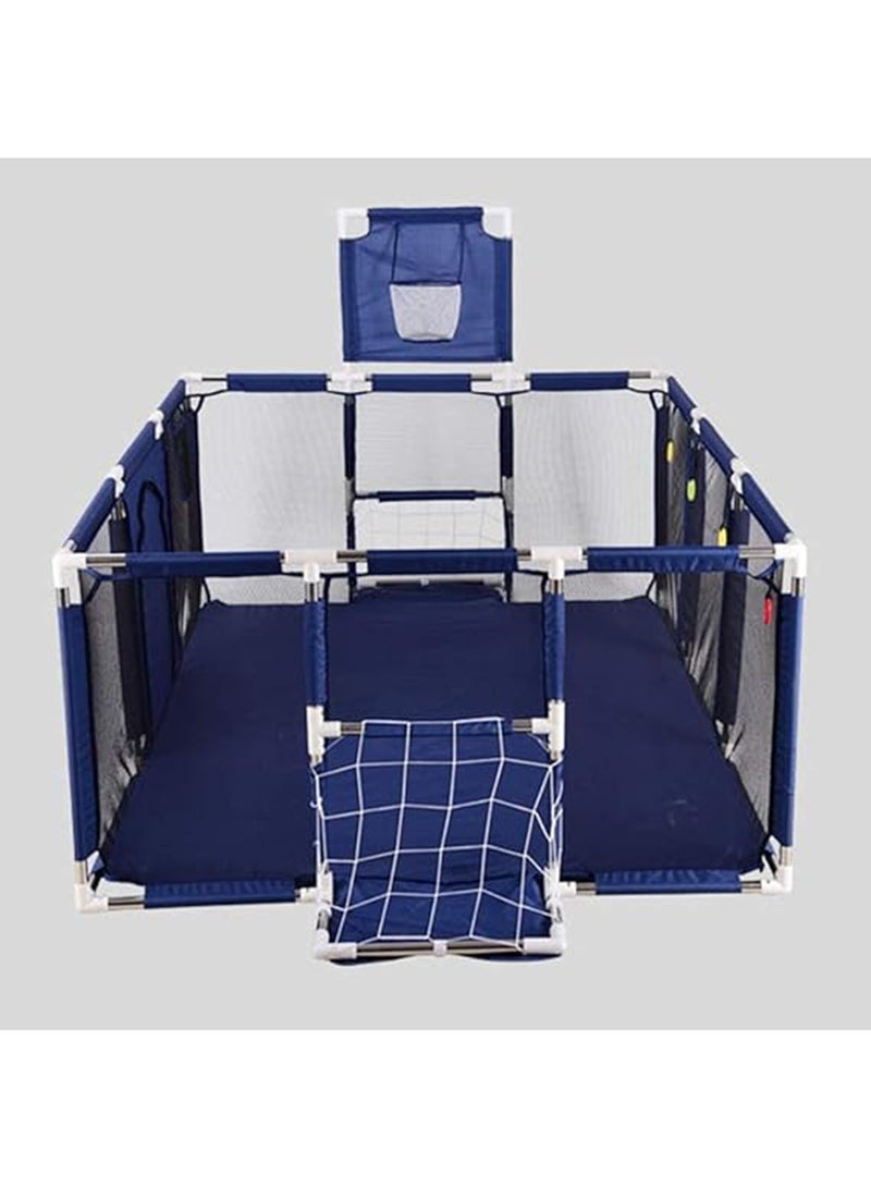 Large Toddler Stainless Steel Pipe Foldable Safe Playpen For Twin - Blue