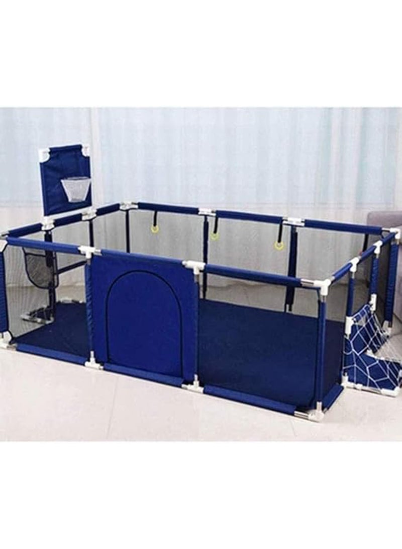 Large Toddler Stainless Steel Pipe Foldable Safe Playpen For Twin - Blue