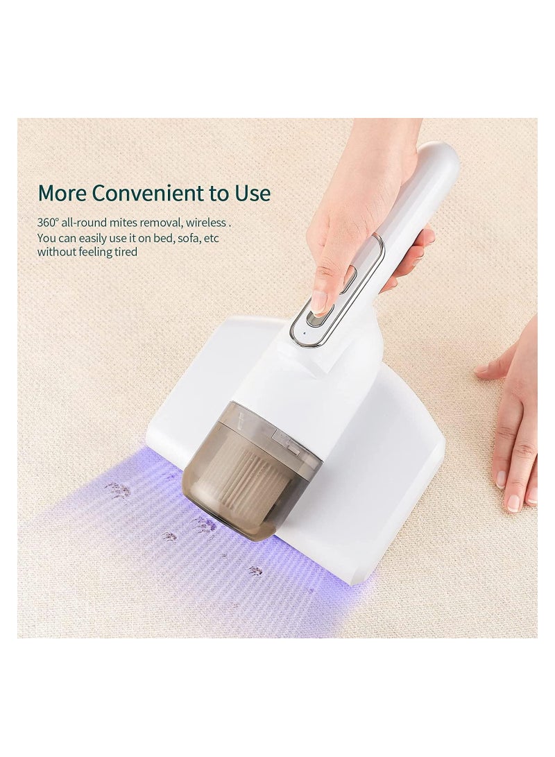 Bed Vacuum Cleaner, Handheld UV Mattress Vacuum Cleaner,Wireless Mite Remover Cleaning Machine,Bed Dust Vacuum Machine Effectively Clean Up Bed, Pillows, Cloth Sofas, and Carpets, White