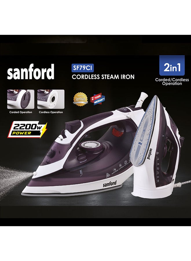 2 in 1 Cordless Ceramic Steam Iron, Nonstick Soleplate, Self clean function 2200 W SF79CI - BS Purple & White