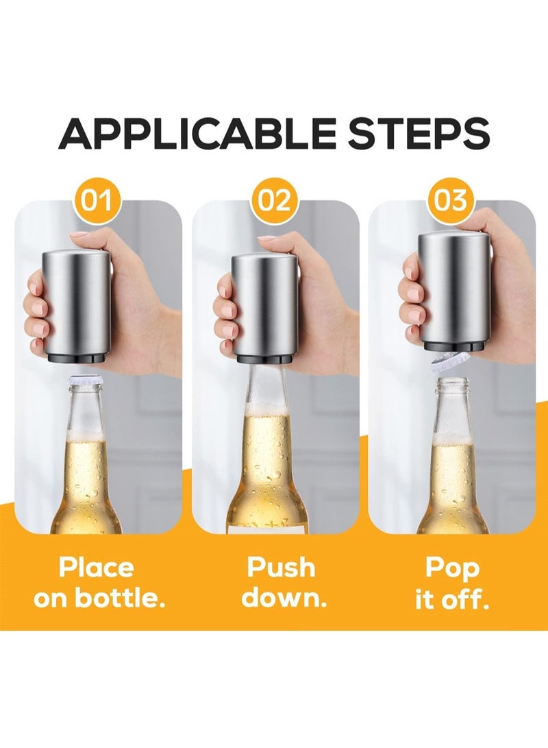 Automatic Beer Bottle Opener, 6 Pack Magnetic Automatic Beer Cap Remover, No Damage to Caps, Portable Push Down and Pop Off Magnetic Cap Catcher for Home Bars Camping Party