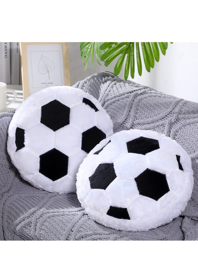 Soccer Throw Pillow, 2Pcs Soft Stuffed Cushion, Sports Toy Pillow, Cute Shaped Sports Decor Round Plush Pillow, Sport Theme Cushion Stuffed Pillow for Bedroom Sofa Decoration Children's Gifts