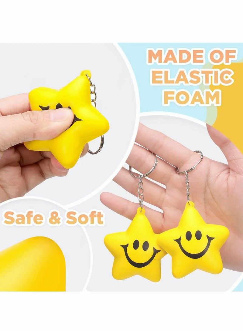 Star Stress Ball Keychains Smile Face Mini Foam Ball Chains Toys for Adults School Carnival Classroom Student Rewards Party Bag Fillers 24 PCS