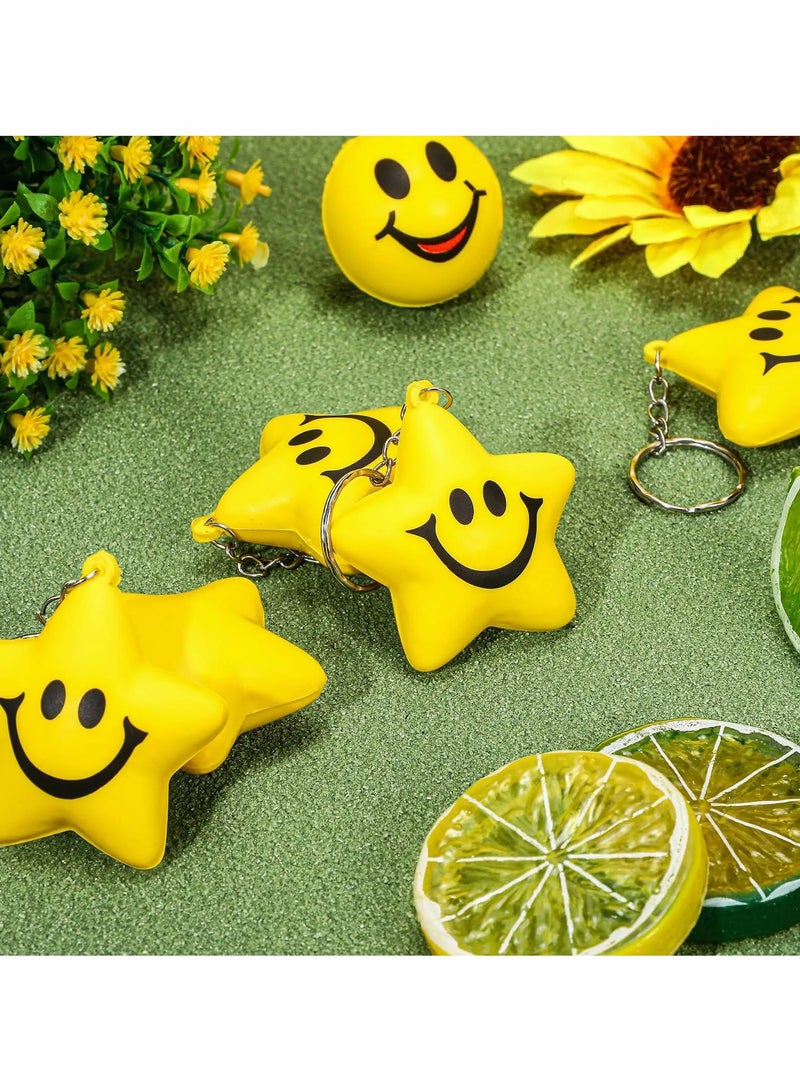 Star Stress Ball Keychains Smile Face Mini Foam Ball Chains Toys for Adults School Carnival Classroom Student Rewards Party Bag Fillers 24 PCS