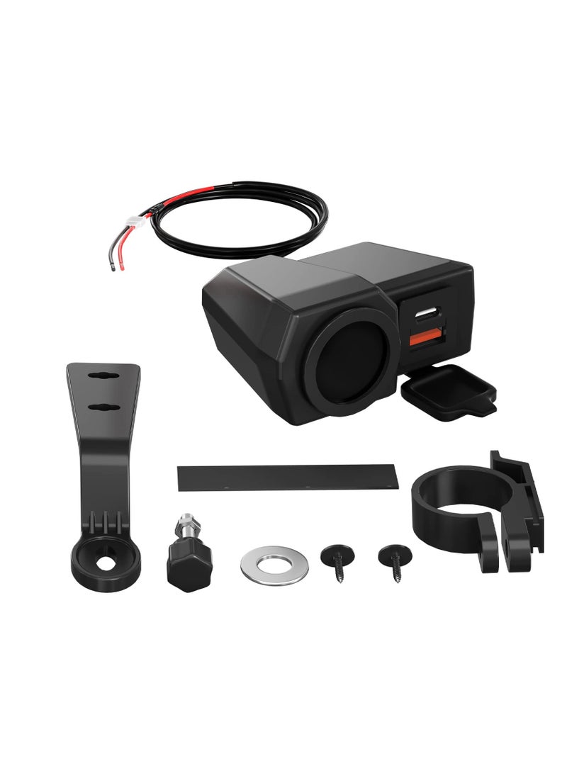 Motorcycle Phone Charger, Motorcycle Waterproof 3 in 1 USB Charger, With Voltmeter and Thermometer, Fast Charge QC 3.0/2.0 and PD, 12V for Motorcycle ATV UTV (7/8inch Handlebar)