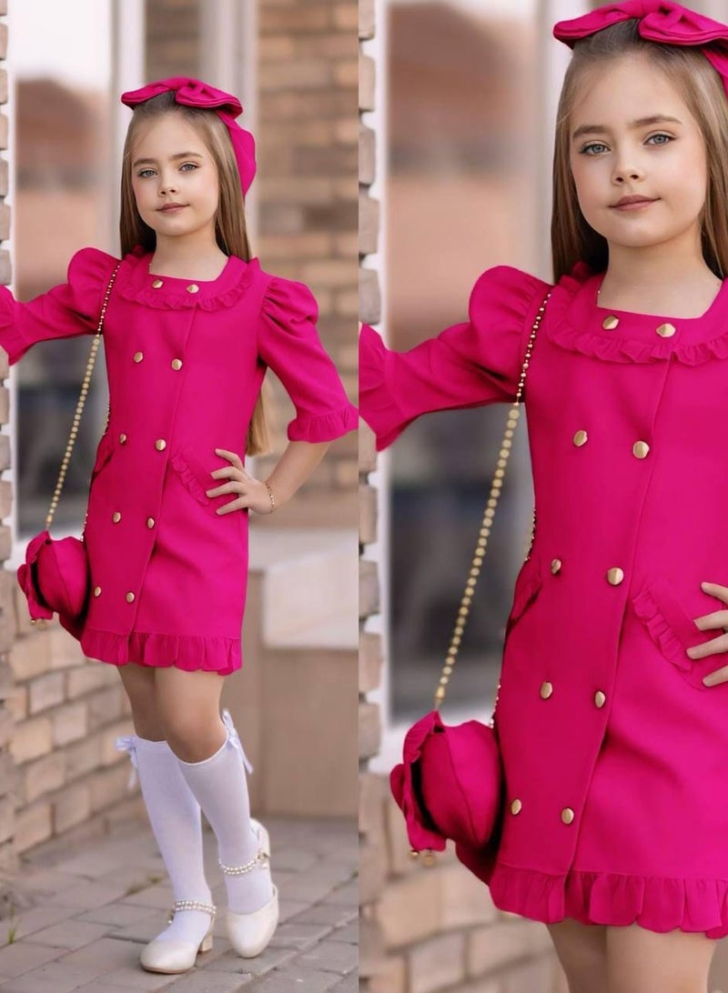 Dress Chic 4-Piece Girls' Celebration Ensemble: Includes Dress, Hair Clip, Handbag, and Long Socks - Coordinated Colors, Made in Turkey