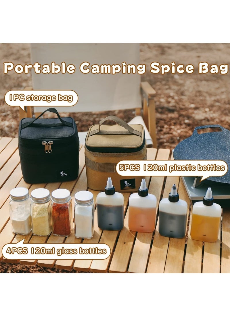 Portable Spice Bag with 9 Seasoning Bottles, Travel Spice Kit, Outdoor Spice Container Seasoning Bottle Holder, Separable Storage Bag for Outdoor Travel Camping BBQ Picnic