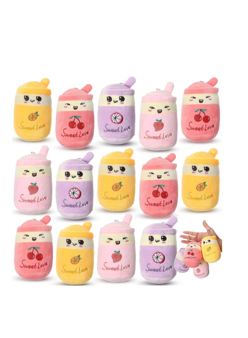 Boba Tea Keychain,16 Pcs Bubble Teacup Shaped Pillow, Boba Tea Keychain Plush Toys, Bubble Tea Stuffed Animal, Mini Stuffed Animals Boba Keychain, for Backpack Purse Teen Adult (4 Styles)