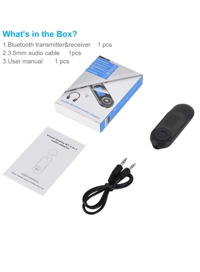 Bluetooth Transmitter Receiver with LCD Screen, USB Bluetooth 5.0 Audio Transmitter with 3.5mm Jack, Mini Portable Bluetooth Adapter, Low Latency, for TV, Stereo, Car, Headphones, Speakers, PC