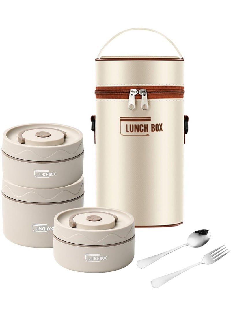 Kids Thermal Bento Lunch Box Set for School, Insulated Lunch Containers With Bag,3 Separate Stackable Lunch Container, Microwaveable Lunch Box Bento Box for Adults & Kids (3-Layer, White)