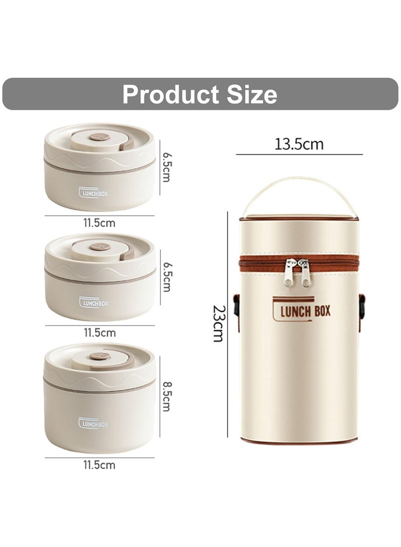 Kids Thermal Bento Lunch Box Set for School, Insulated Lunch Containers With Bag,3 Separate Stackable Lunch Container, Microwaveable Lunch Box Bento Box for Adults & Kids (3-Layer, White)