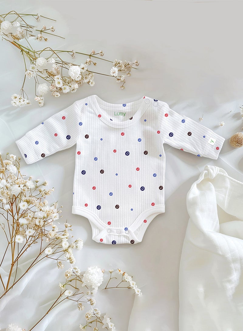 Unisex 100% Bamboo based Ultra-Soft fabric Onesies with Dots Print-White