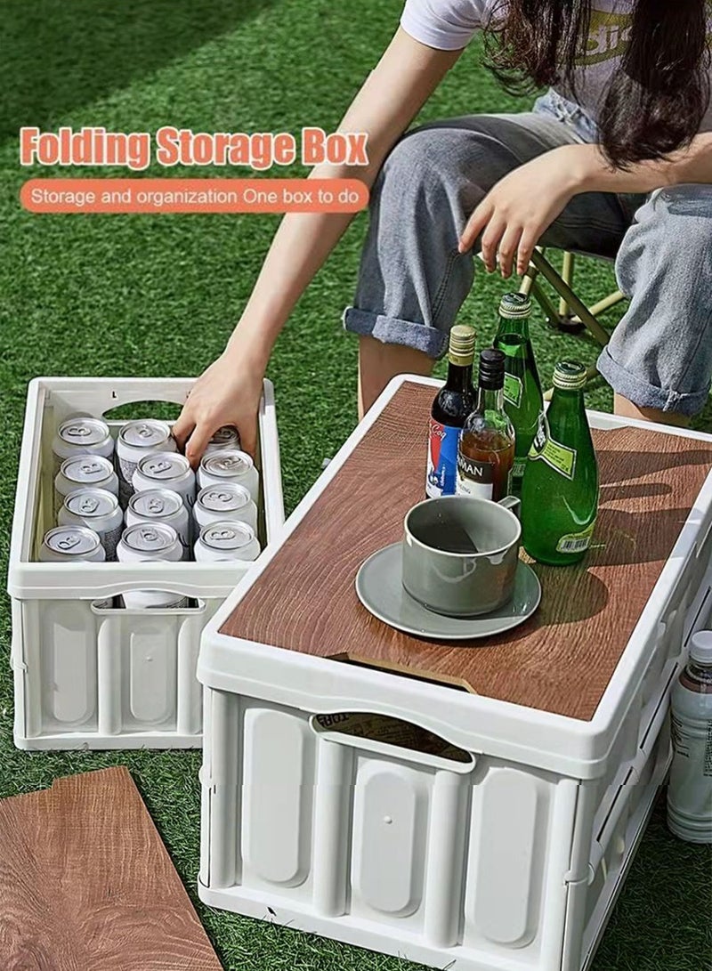 Folding Storage Box with Lid, Plastic Storage Cabinet, Outdoor Multifunctional Storage Box , Stackable Storage Box for Car Trunk Home Garage Outdoor Organiser 58L, 52*32*29cm