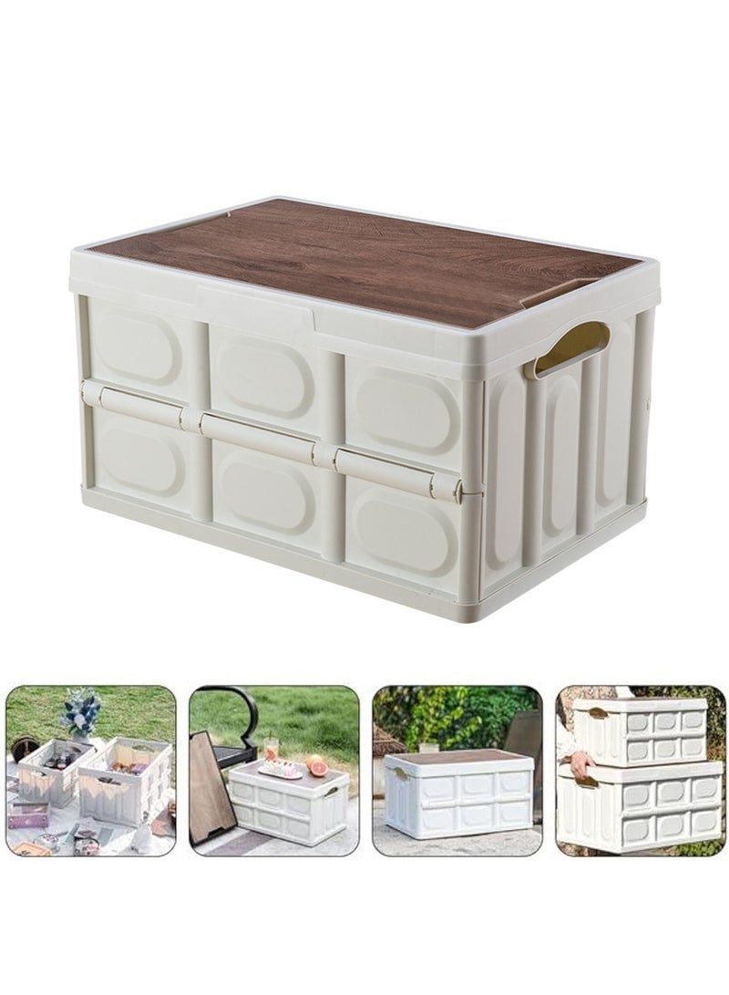 Folding Storage Box with Lid, Plastic Storage Cabinet, Outdoor Multifunctional Storage Box , Stackable Storage Box for Car Trunk Home Garage Outdoor Organiser 58L, 52*32*29cm