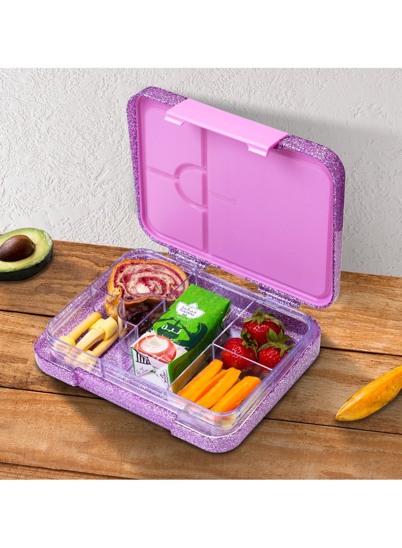 6 And 4 Convertible Bento Lunch Box With  Spoon And Fork Set - Glitter Purple