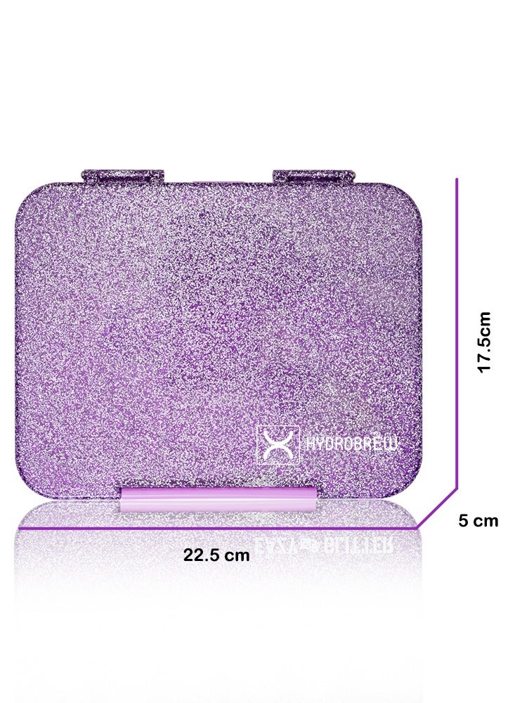 6 And 4 Convertible Bento Lunch Box With  Spoon And Fork Set - Glitter Purple