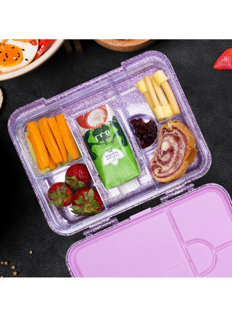 6 And 4 Convertible Bento Lunch Box With  Spoon And Fork Set - Glitter Purple