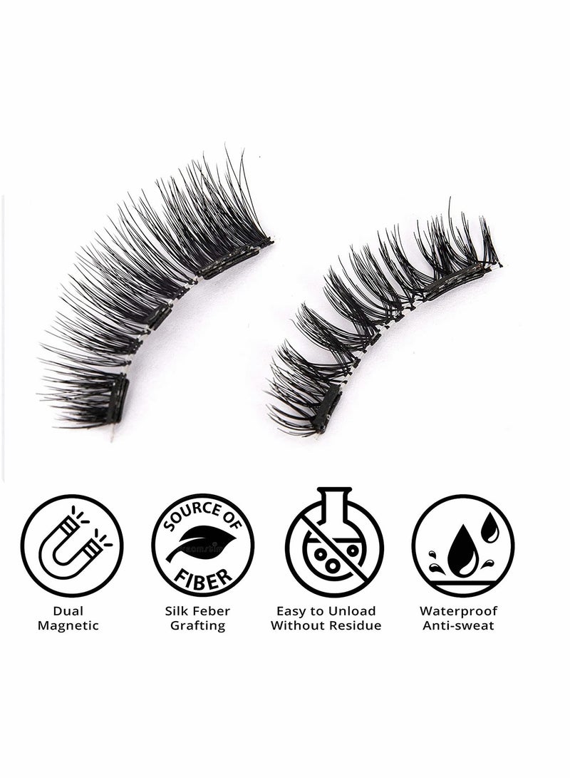 Dual Magnetic Eyelashes Kit, Glue-free Magnetic Eyelash Clip Without Eyeliner Needed Light Weight & Easy to Wear, 3D Reusable Eyelashes (2 Pairs)