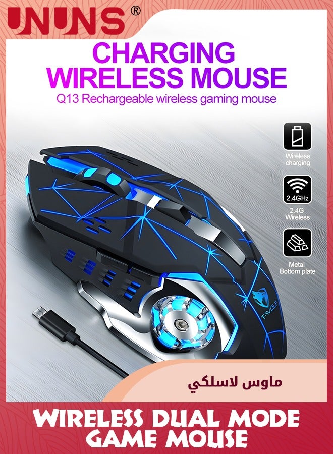 Wireless Gaming Mouse,Dual-Mode Rechargeable Gamer Mice,2.4G Wireless Bluetooth 5.0,Adjustable DPI,7 Cool RGB Backlit,6 Programmable Buttons,Built-in 600mAh Battery,For PC Notebook Mac,Black