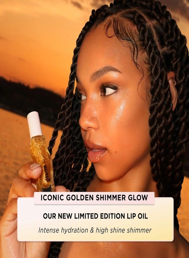 Gisou Golden Shimmer Glow Honey Infused Lip Oil - Hydrating, Nourishing, and Naturally Enhancing Formula for Luxurious Lips 0.27 oz 8 ml