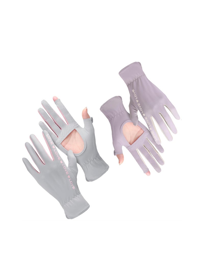 Summer Sun Gloves, 2 Pairs Summer Women Driving Gloves, UV Protection Gloves, Full Finger Touchscreen Non Slip Quick Dry Gloves Breathable Summer Outdoor Gloves for Women