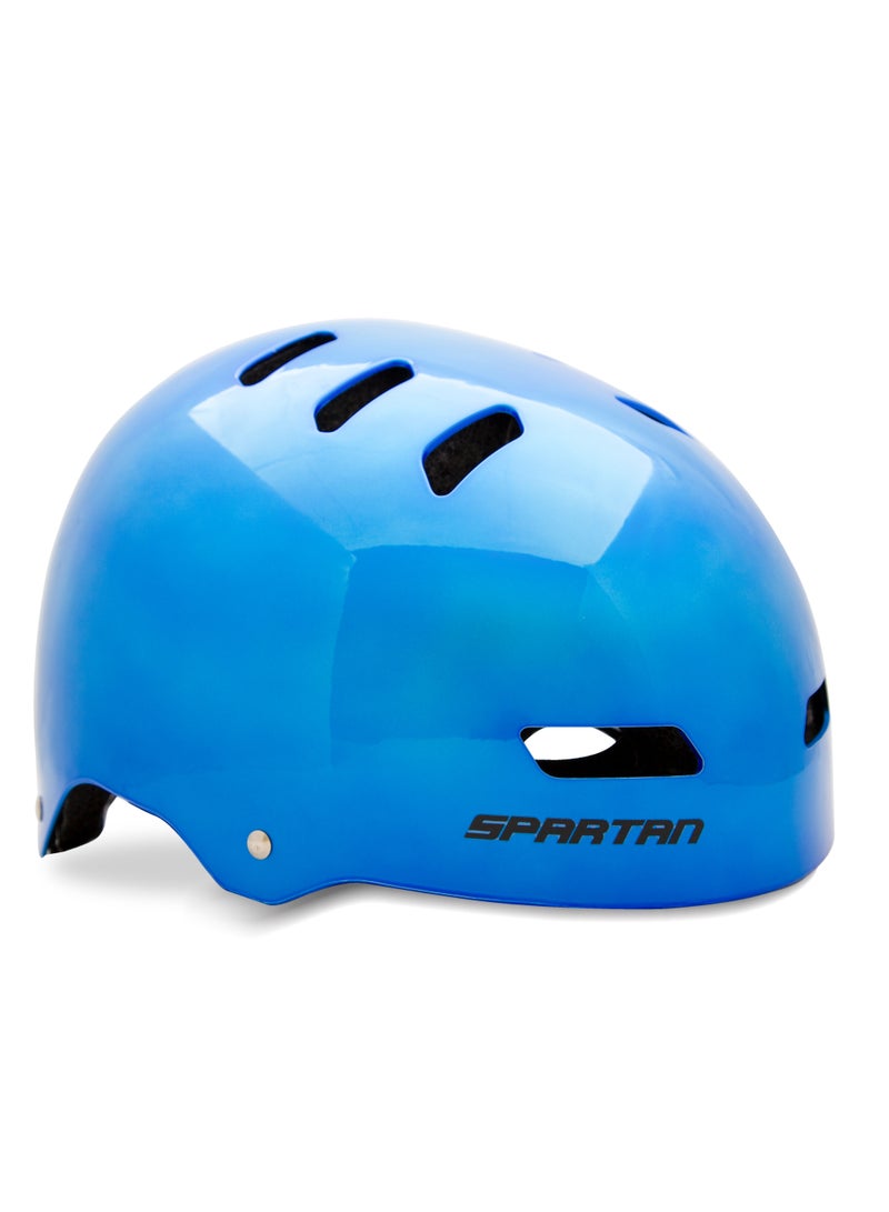 Spartan Mirage Kids Helmet (Blue Chrome) for Kids Ages 6-14; Multi-Sport Boys and Girls Scooter, Bike and Skateboard Helmet, One Size