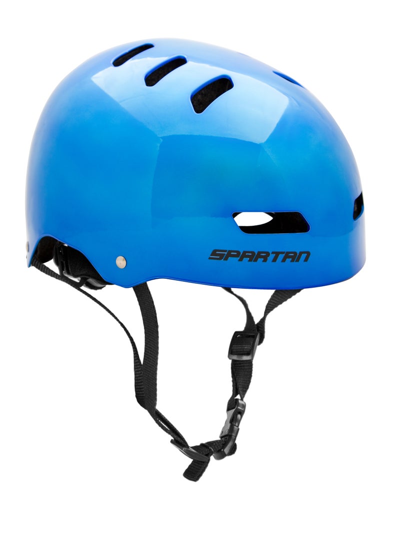 Spartan Mirage Kids Helmet (Blue Chrome) for Kids Ages 6-14; Multi-Sport Boys and Girls Scooter, Bike and Skateboard Helmet, One Size