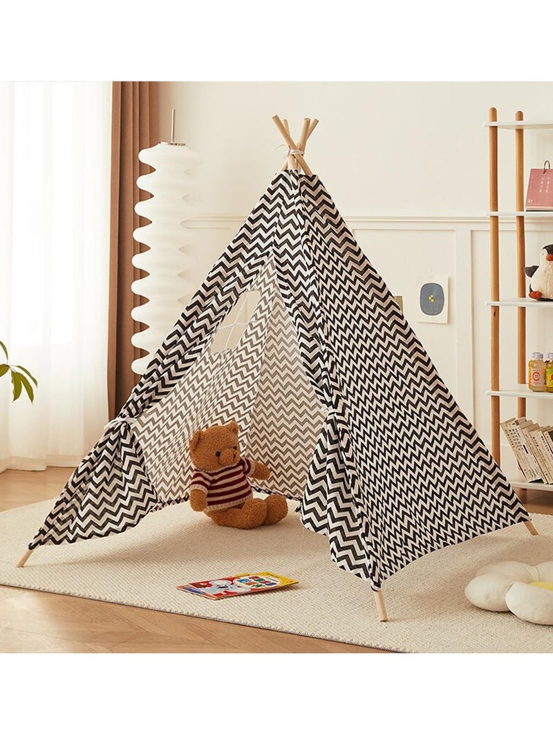 Kids Teepee Tent with Wooden Poles Kids Play Tent for Girls & Boys Natural Cotton Canvas Tent Playhouse Children Tent for Indoor Reading and Playtime - Not Include Mat (Black)