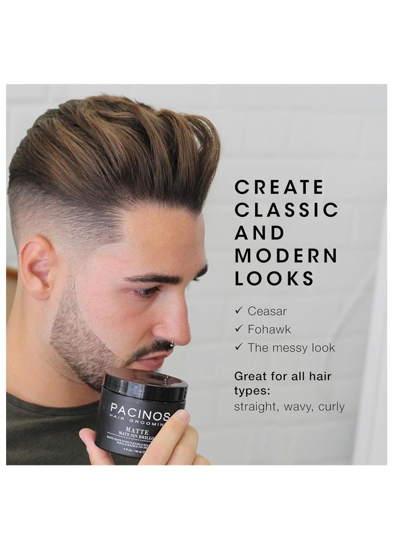 Pacinos Matte Hair Paste - Firm Hold, No Shine, Sculpting & Styling Wax, Long Lasting Definition & Texture, No Flakes, All Hair Types, 4 fl. oz.