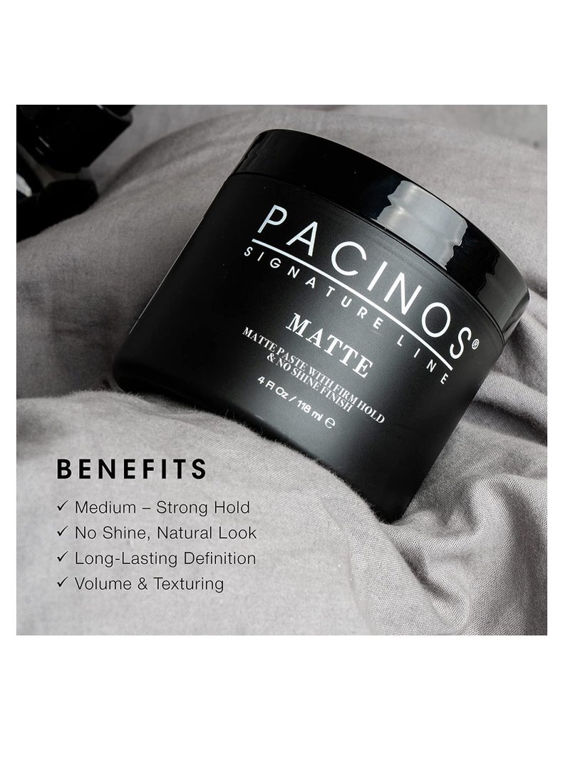 Pacinos Matte Hair Paste - Firm Hold, No Shine, Sculpting & Styling Wax, Long Lasting Definition & Texture, No Flakes, All Hair Types, 4 fl. oz.
