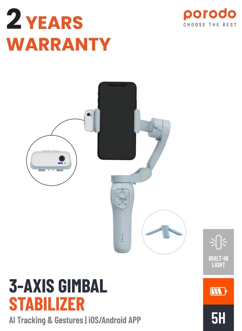 2000 mAh 3-Axis Gimbal Stabilizer Al Tracking & Gestures & IOS/Android APP Gray - AI tracking