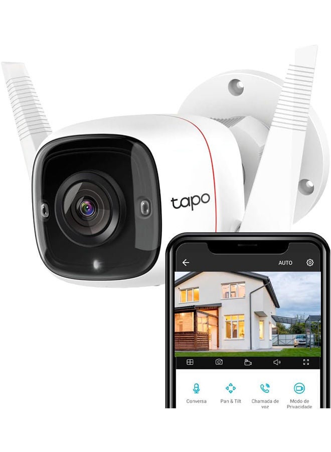 TP-Link (Tapo C320WS) Outdoor Security Wi-Fi Smart Camera, 4MP, Motion Detection, Starlight Night Vision, SD Card Slot, Voice Control, White, 2K HD Full colour Video, Alarm, No Hub Required