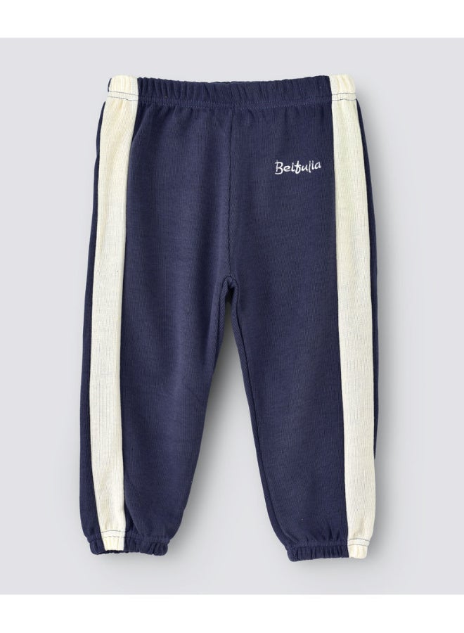 Single Side Stripe Detail Mid-Rise Joggers Blue/White