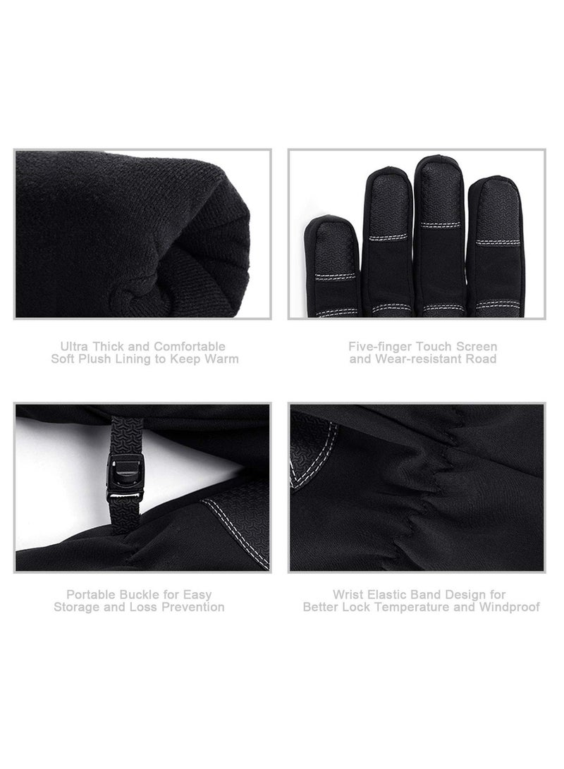 Cycling Gloves Bicycling Anti Slip Shock Absorbing Men Women Winter Three Fingers Touch-Screen Fleece 100% Waterproof -30℉ Warm Windproof XL